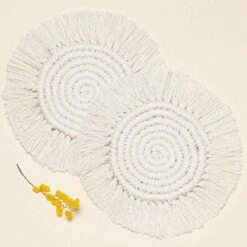 Macrame Coasters Woven Boho Handmade Absorbent Placemats, For Desk Table Kitchen Dining Room Drink Picnic Housewarming Home Decor Rattan Wicker Bamboo (Mustard (Set Of 2)) -Peugeot Shop 51f5xrh xL. AC 1