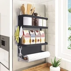 2 Pack Magnetic Spice Rack, Refrigerator Organizer Shelf, Side Wall Refrigerator Storage For Spices, Utensils Or Plates, Works As Strong Magnetic Shelf With 4 Hooks Organization For Home And Kitchen -Peugeot Shop 51fApktpC4L. AC