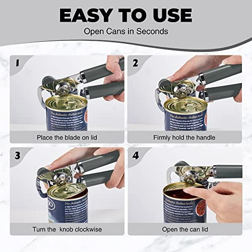 Can Opener Manual, Heavy Duty Handheld Can Opener With Stainless Steel Sharp Blade, Hand Can Opener With Ergonomic Hand Grip And Larger Turning Knob, Built In Bottle Opener(Gray) 4 Can Opener Manual, Heavy Duty Handheld Can Opener With Stainless Steel Sharp Blade, Hand Can Opener With Ergonomic Hand Grip And Larger Turning Knob, Built In Bottle Opener(Gray) - Image 4