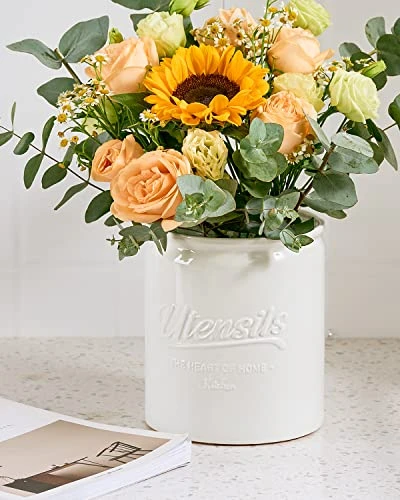 Getstar Utensil Holder For Kitchen Counter (7.2” X 6.2”) , Large Kitchen Utensil Holder With Protective & Non-Slip Cork Mat, Ceramic Cooking Utensil Holder (White) 5 Getstar Utensil Holder For Kitchen Counter (7.2” X 6.2”) , Large Kitchen Utensil Holder With Protective & Non-Slip Cork Mat, Ceramic Cooking Utensil Holder (White) - Image 5