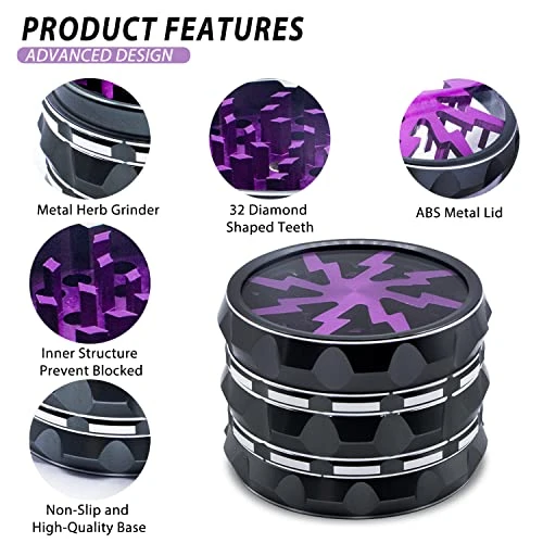 Rinder, 2.5 Inch Spice Grinder, Aluminium Alloy Manual Grinder (Black+Purple) 3 Rinder, 2.5 Inch Spice Grinder, Aluminium Alloy Manual Grinder (Black+Purple) - Image 3