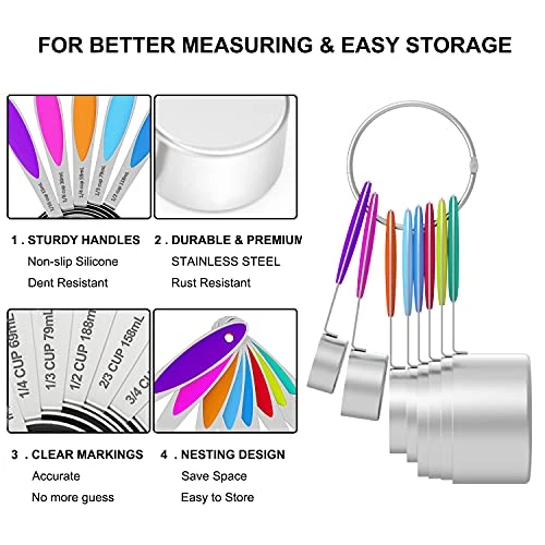 Measuring Cups And Measuring Spoons Set, Wildone Stainless Steel 8 Measuring Cups, 10 Measuring Spoons, 1 Leveler 1 Whisk & 5 Mini Spoons, For Dry And Liquid Ingredient - 25 Piece Multicolor 2 Measuring Cups And Measuring Spoons Set, Wildone Stainless Steel 8 Measuring Cups, 10 Measuring Spoons, 1 Leveler 1 Whisk & 5 Mini Spoons, For Dry And Liquid Ingredient - 25 Piece Multicolor - Image 2