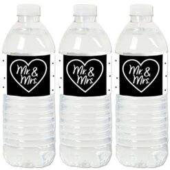 Big Dot Of Happiness Mr. And Mrs. - Black And White Wedding Or Bridal Shower Water Bottle Sticker Labels - Set Of 20