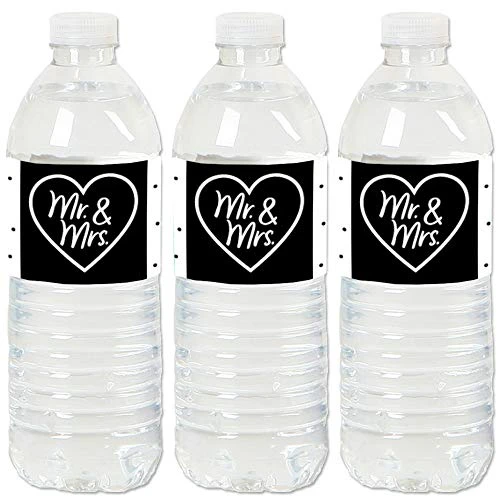 Big Dot Of Happiness Mr. And Mrs. - Black And White Wedding Or Bridal Shower Water Bottle Sticker Labels - Set Of 20 1 Big Dot Of Happiness Mr. And Mrs. - Black And White Wedding Or Bridal Shower Water Bottle Sticker Labels - Set Of 20