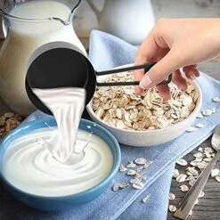 9-Piece Stainless Steel Measuring Cups And Spoons Set, Perfect Measures For Liquid And Dry Ingredients, Including 4 Nesting Cups And 5 Stackable Spoons, With Ring Connector (Black) -Peugeot Shop 51fjIrDrw8L