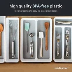 Mini 2-Compartment Plastic Utensil Tray For Drawers, Multipurpose Storage Tray Drawer Organizer, White -Peugeot Shop 51fmbqsIIJL