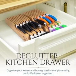 Bamboo Knife Drawer Organizer Insert - Kitchen Storage Holder For [18~26 Knives & 1~2 Honing Steel] Organization - Saves Countertop Space & Made Of Premium Quality Moso Bamboo -Peugeot Shop 51fnqhg8UiS