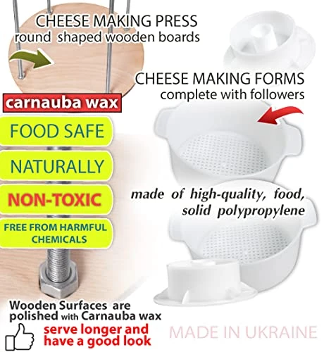Wooden Cheese Press Diameter 11.2 In And 2 Cheese Making Forms 45 Oz Pressure Up To 50 Pounds Colorless 4 Wooden Cheese Press Diameter 11.2 In And 2 Cheese Making Forms 45 Oz Pressure Up To 50 Pounds Colorless - Image 4
