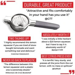 Emon Squeezer Stainless Steel Press - Ergonomic, Manual Non-Slip Grip Design - Effortless Pro-Grade Lemon, Lime, Orange, And Citrus Fruit Hand Held Juicer - Fewer Seeds, More Juice -Peugeot Shop 51fpRPbda1S