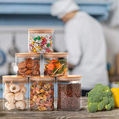 Set Of 6 Glass Food Jars With Airtight Natural Bamboo Lids, 30oz + 47oz Kitchen Clear Canister Storage Container Set For Storing Candy, Cookie, Rice, Sugar, Flour, Spices, Nuts, Coffee 3 Set Of 6 Glass Food Jars With Airtight Natural Bamboo Lids, 30oz + 47oz Kitchen Clear Canister Storage Container Set For Storing Candy, Cookie, Rice, Sugar, Flour, Spices, Nuts, Coffee - Image 3