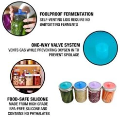 Pickle Pipes - Waterless Airlock Fermentation Lids - Wide Mouth Mason Jar Fermenter Cap - Premium Silicone Top 10 Pickle Pipes - Waterless Airlock Fermentation Lids - Wide Mouth Mason Jar Fermenter Cap - Premium Silicone Top -Peugeot Shop 51g0ItUe5IL