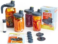 Fermentation Kit - 4 Wide Mouth Fermentation Lids And Mason Jar Pour Spout Caps, Mason Jar Pour Spout Lid. 1 Pour Handle- Pickling Kit, Flip Cap,Fits Pitcher Jars For Christmas Ferments And Drinks. -Peugeot Shop 51g144Nh2cL. AC