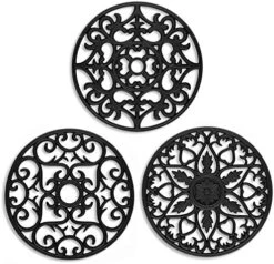Silicone Trivet ME.FAN 3 Set Silicone Trivet Mat - Multi-Use Intricately Carved Insulated Flexible Durable Non Slip Coasters (Black) -Peugeot Shop 51g22sSWXxL. AC