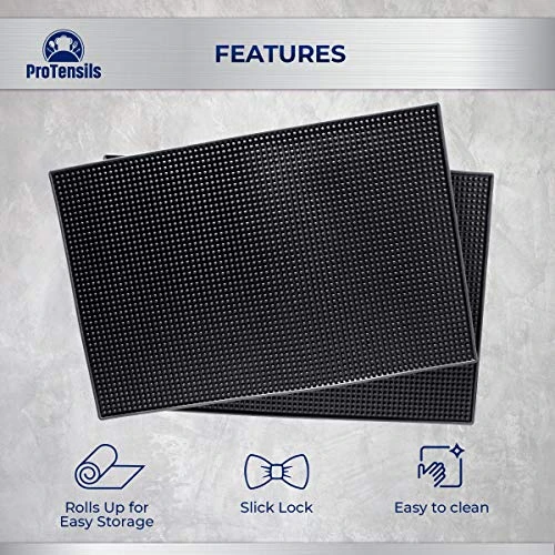 Rubber Bar Mat By ProTensils, 18" X 12", Black Bar Mats, Bar Service Mat, Black Coffee Bar Mat, Spill Mat For Counter-Top (2 Pieces) 3 Rubber Bar Mat By ProTensils, 18" X 12", Black Bar Mats, Bar Service Mat, Black Coffee Bar Mat, Spill Mat For Counter-Top (2 Pieces) - Image 3