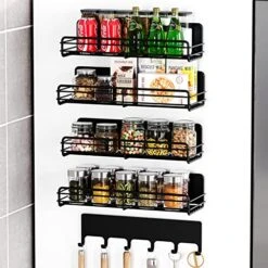 LIVOD 5 Pack Magnetic Spice Rack Organizer, Magnetic Spice Rack For Refrigerator With Metal Hooks, Magnetic Refrigerator Shelf Space Saver For Spice Jars And Seasoning Bottles