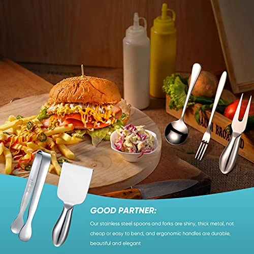 14 Pieces Spreader Knife Set Cheese Butter Spreader Knife Cheese Slicer Knife Stainless Steel Blade With Handles Mini Serving Tongs Spoons And Forks For Birthday Wedding (Stainless Steel Handle) 5 14 Pieces Spreader Knife Set Cheese Butter Spreader Knife Cheese Slicer Knife Stainless Steel Blade With Handles Mini Serving Tongs Spoons And Forks For Birthday Wedding (Stainless Steel Handle) - Image 5