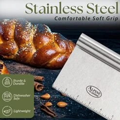 Stainless Steel Dough Scraper With Comfortable Handle - Heavy Duty Dough Cutter With Measuring Markings - Multipurpose Food Scraper For Pastry, Pizza, Cake, & Bread - Dishwasher Safe