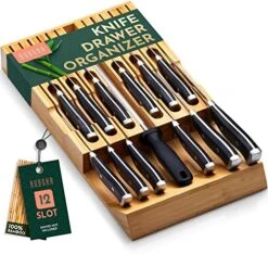 High-Grade 100% Bamboo Knife Drawer Organizer - 16 Knife Slots Plus A Sharpener Slot, Knife Organizer For Kitchen Organization, Durable, Secured, Practical, Eco-Friendly, Knife Block Without Knives. -Peugeot Shop 51g7YkpRbuL. AC
