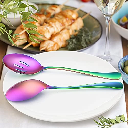 6-Piece Large Rainbow Serving Spoons, Rainbow Slotted Serving Spoons, 9.8Inch Stainless Steel Serving Utensils For Party Buffet Restaurant Banquet Dinner Catering, Dishwasher Safe 3 6-Piece Large Rainbow Serving Spoons, Rainbow Slotted Serving Spoons, 9.8Inch Stainless Steel Serving Utensils For Party Buffet Restaurant Banquet Dinner Catering, Dishwasher Safe - Image 3