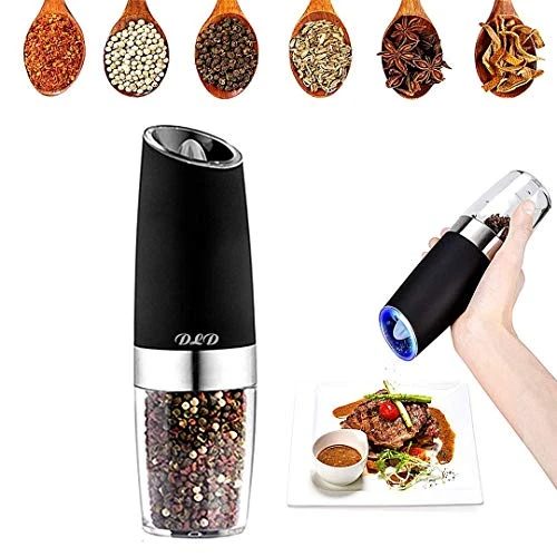 Electric Gravity Pepper Grinder Or Salt Grinder With Adjustable Thickness, Automatic Pepper Grinder Battery, With Blue LED Light, DLD One-hand Operation, Brushed Stainless Steel (1 Piece Black) 1 Electric Gravity Pepper Grinder Or Salt Grinder With Adjustable Thickness, Automatic Pepper Grinder Battery, With Blue LED Light, DLD One-hand Operation, Brushed Stainless Steel (1 Piece Black)