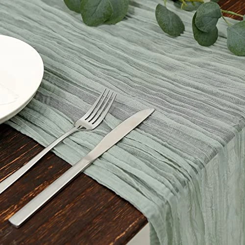 Sage Green Cheesecloth Table Runner 13.3ft Boho Gauze Cheese Cloth Table Runner Rustic Sheer Runner 160inch Long For Wedding Bridal Baby Shower Birthday St. Patrick's Day Table Decorations 2 Sage Green Cheesecloth Table Runner 13.3ft Boho Gauze Cheese Cloth Table Runner Rustic Sheer Runner 160inch Long For Wedding Bridal Baby Shower Birthday St. Patrick's Day Table Decorations - Image 2