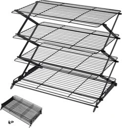 Geesta 2/3/4-Tier Upgraded Collapsible Cooling Rack With Adjustable 3 Setting Design Stackable Roasting Cooking Drying Wire Cooling Rack For Cookies Baking Gifts For Women