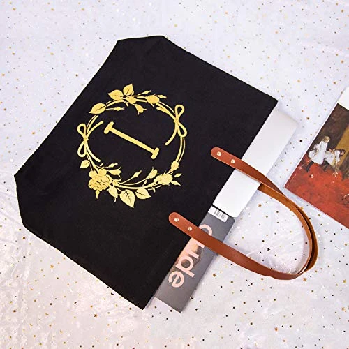 ELEGANTPARK Personalized Birthday Gifts For Women Mom Friend Sister Teacher Appreciation Gifts Monogrammed Gifts Initial Tote Bag Present Bag Black Canvas Tote Bag With Pocket Gold Letter I 4 ELEGANTPARK Personalized Birthday Gifts For Women Mom Friend Sister Teacher Appreciation Gifts Monogrammed Gifts Initial Tote Bag Present Bag Black Canvas Tote Bag With Pocket Gold Letter I - Image 4