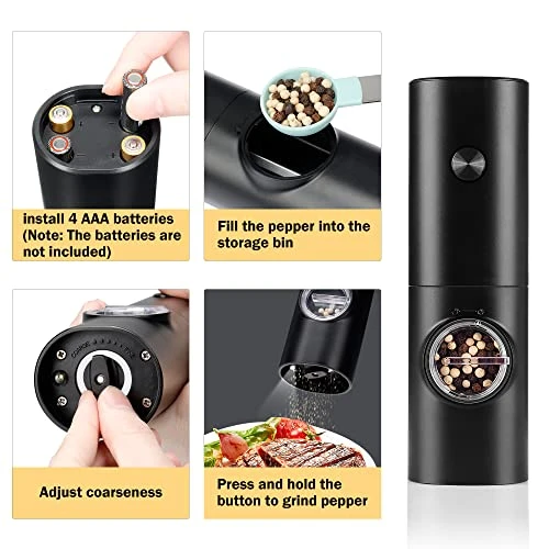 ULEX Electric Pepper Grinder Or Salt Mill, Battery Powered Pepper Mill With 5 Level Adjustable Coarseness, LED Light, One Handed Operation Salt And Pepper Grinder For Kitchen, Restaurant And BBQ 2 ULEX Electric Pepper Grinder Or Salt Mill, Battery Powered Pepper Mill With 5 Level Adjustable Coarseness, LED Light, One Handed Operation Salt And Pepper Grinder For Kitchen, Restaurant And BBQ - Image 2