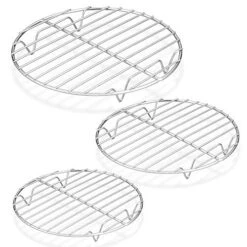 Round Cooking Rack, 3 Pcs (7½” & 9” & 10½”), Baking Cooling Steaming Grilling Rack Stainless Steel, Fits Air Fryer/Stockpot/Pressure Cooker/Round Cake Pan, Oven & Dishwasher Safe