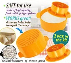 2 Pcs Cheesemaking Kit Đ¡heese Mold Press Strainer Cheese With Follower Piston 40 Oz (1,2 Liters) Tofu Press Mold Cheese Making Kit Machine Color Yellow