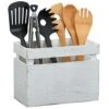 Kitchen Utensil Holder For Countertop, Farmhouse Utensil Holder, Large Utensil Holder For Kitchen Counter, Wooden Utensil Holder, Utensil Organizer For Countertop, White 9.5" X 6.75"