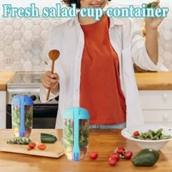 AGSIXZLAN 2pcs Salad Cup Set With Fork And Salad Dressing Holder - Keep Fit Salad Meal Shaker Cup - Portable Fruit And Vegetable Salad Cups Container For Lunch - （Blue+Green Salad） Container. -Peugeot Shop 51gqSrtB6tL