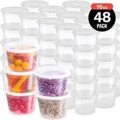 Lastic Deli Food Storage Containers With Leak-Proof Lids 48 Pack, 16 Oz | Microwaveable Airtight Container For Soups, Snacks, Meal Prep, Salad, Ice Cream | BPA-Free Kitchen & Restaurant Supplies (48) -Peugeot Shop 51gwMbl2pgL
