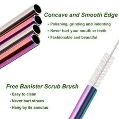 Metal Straws Drinking Straws 10.5" Stainless Steel Straws Reusable 8 Set - Ultra Long Rainbow Color-Cleaning Brush For 20/30 Oz For Yeti -Peugeot Shop 51gyBkX9CxL