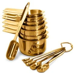 13-piece Measuring Cups And Spoons Set, 18/8 Stainless Steel Heavy Duty Ergonomic Handle With Ring Connector, Gold