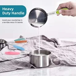 Measuring Cups And Spoons Set, Measuring Spoons Set In 18/8 Stainless Steel, Includes 5 Cups, 5 Spoons And 2 Hooks, Measuring Cup Set With Colourful Silicone Handle For Cooking & Baking -Peugeot Shop 51hBgwFIjIL