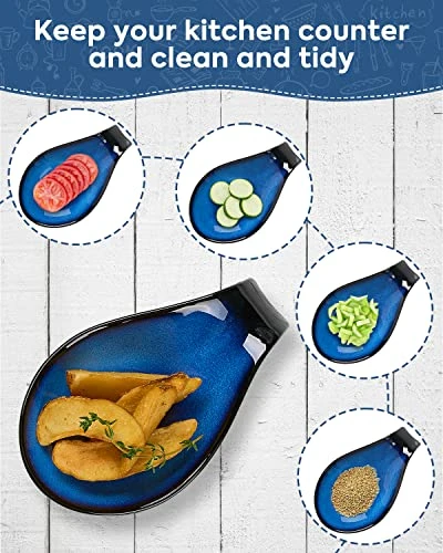 Ceramic Spoon Rest, Spoon Rest For Kitchen Counter, Spoon Holder For Stove Top, Coffee Cooking Farmhouse 4inch, Blue 4 Ceramic Spoon Rest, Spoon Rest For Kitchen Counter, Spoon Holder For Stove Top, Coffee Cooking Farmhouse 4inch, Blue - Image 4