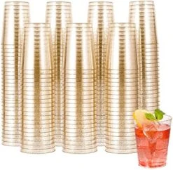 100pcs 9OZ Gold Plastic Cups,Disposable Gold Glitter Plastic Cups,Clear Plastic Tumblers,Wedding Thanksgiving, Christmas Party Cups -Peugeot Shop 51hFe2 RPL. AC