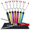 Garnen BBQ Marshmallow Roasting Smores Sticks With Pouch (8 Packs), 34 Inch Extendable Rotating Stainless Steel Skewer Fork With Plastic Handle For Kids Camping Grill Campfire Firepit