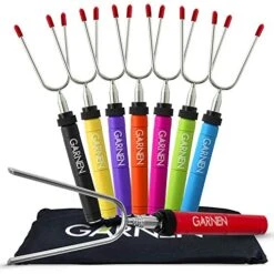 Garnen BBQ Marshmallow Roasting Smores Sticks With Pouch (8 Packs), 34 Inch Extendable Rotating Stainless Steel Skewer Fork With Plastic Handle For Kids Camping Grill Campfire Firepit
