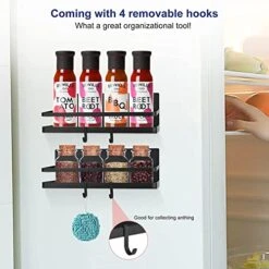 2 Pack Magnetic Spice Rack, Refrigerator Organizer Shelf, Side Wall Refrigerator Storage For Spices, Utensils Or Plates, Works As Strong Magnetic Shelf With 4 Hooks Organization For Home And Kitchen -Peugeot Shop 51hHIOJVRDL