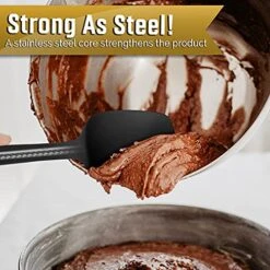 Premium 600F High Heat Resistant Silicone Spatula 2 Set Sturdy Handle Created For Cooking, Baking And Mixing, One Piece Design, Non-Stick, Strong Stainless Steel Core (Black) -Peugeot Shop 51hR8VcVTJS
