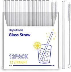 12-Pack Reusable Glass Straws,Size 8''x10 MM,Including12 Bent With 2 Cleaning Brush- Perfect For Smoothies, Tea, Juice -Peugeot Shop 51hcQyWVcVL. AC