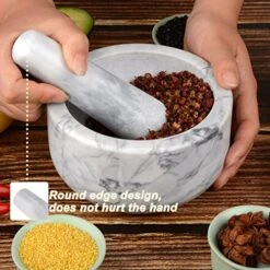 Mortar And Pestle Set Polished Natural Marble Stone Guacamole Molcajete Bowl With Base Silicone Pad,Matching Stainless Spoon And Matching Small Brush (Large, White Gray) 14 Mortar And Pestle Set Polished Natural Marble Stone Guacamole Molcajete Bowl With Base Silicone Pad,Matching Stainless Spoon And Matching Small Brush (Large, White Gray) -Peugeot Shop 51i2PHwb1QL