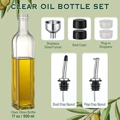17oz Clear Glass Olive Oil Dispenser Bottle - 500ml Oil & Vinegar Cruet With Pourers And Funnel - Olive Oil Carafe Decanter For Kitchen -Peugeot Shop 51i2TTj2xwS