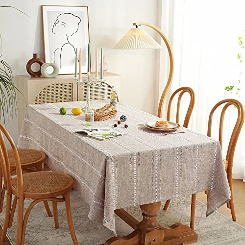60 X 120 Inches Farmhouse Style Linen Tablecloths, Wrinkle Resistant Washable Dining Room Table Cloths For 8 Foot Rectangle Tables - Light Coffee 2 60 X 120 Inches Farmhouse Style Linen Tablecloths, Wrinkle Resistant Washable Dining Room Table Cloths For 8 Foot Rectangle Tables - Light Coffee - Image 2