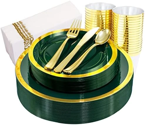 175PCS Green Plastic Plates - Emerald Green Party Plates - Disposable Gold Plastic Plates Include 50Plates, 25Knives, 25Forks, 25Spoons, 25Cups, 25Napkins For Party & St Patrick's Day 9 175PCS Green Plastic Plates - Emerald Green Party Plates - Disposable Gold Plastic Plates Include 50Plates, 25Knives, 25Forks, 25Spoons, 25Cups, 25Napkins For Party & St Patrick's Day - Image 9