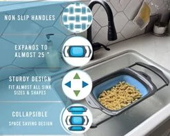 XL Large Collapsible Over The Sink Colander With Handles For Your Vegetables, Pasta, Salad And More - Folding Kitchen Strainer 6-Quart Capacity By Comfify - Blue/Teal 10 XL Large Collapsible Over The Sink Colander With Handles For Your Vegetables, Pasta, Salad And More - Folding Kitchen Strainer 6-Quart Capacity By Comfify - Blue/Teal -Peugeot Shop 51iJ3xEqphL