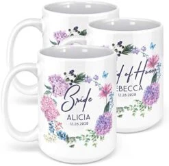 Et Of 6 - Personalized Bridesmaid Coffee Mug Gifts W/Free Customization - 15oz Ceramic Mug - Matron Of Honor, Mother Of The Bride, Maid Of Honor, Bridesmaid Gifts, Bachelorette Gift - Floral -Peugeot Shop 51iJkW 5DZL. AC