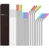 Set Of 16 Reusable Stainless Steel Straws With Travel Case Cleaning Brush Silicone Tips Eco Friendly Extra Long Metal Straws Drinking For 20 24 30 Oz Tumbler